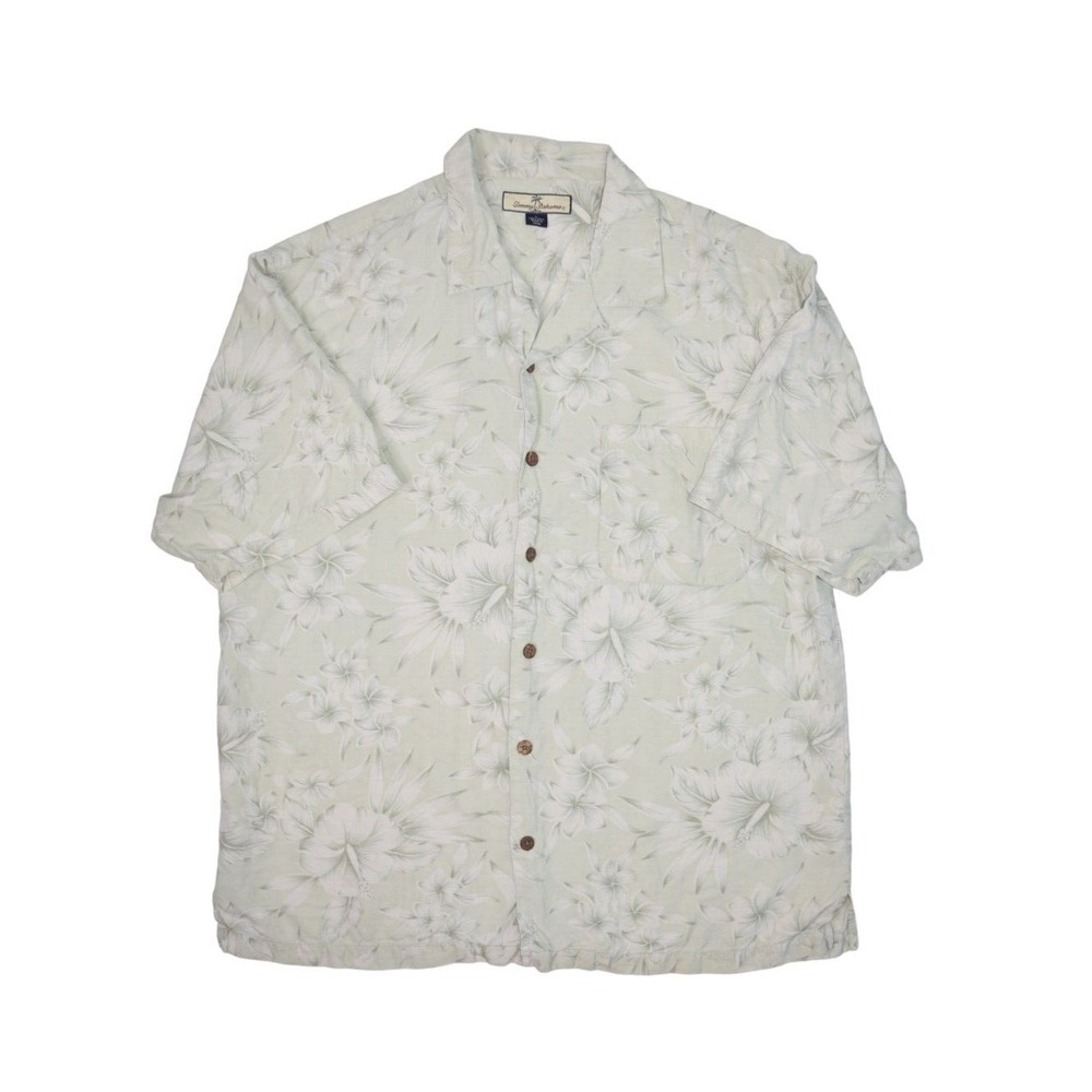 Tommy Bahama Silk Shirt Mens Large Floral Loop Collar Button Up Beach Camp